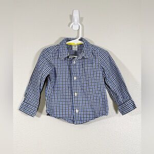 Carter's Shirt Collard Navy Blue White Plaid Button Down Dress Shirt Toddler 18M